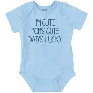 Brisco Brands Funny Im Cute Moms Cute Dads Lucky Baby Bodysuit Jumper Girls(Light Blue)