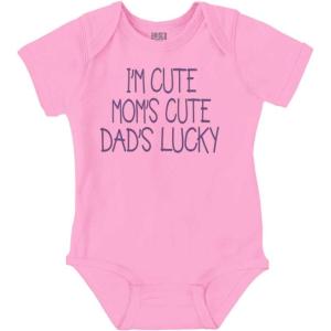 Brisco Brands Funny Im Cute Moms Cute Dads Lucky Baby Bodysuit Jumper Girls(Pink)