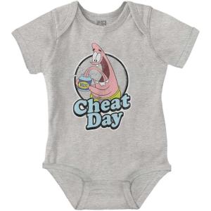 Brisco Brands Funny Patrick Star Cartoon Cheat Day Baby Romper Boys or Girls(Heather)