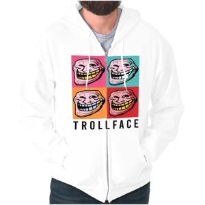 Brisco Brands Funny Pop Art Squares Troll Face Meme Zip Up Hoodie Mens Womens(White)