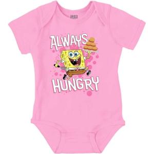 Brisco Brands Funny SpongeBob Cartoon Always Hungry Baby Romper Boys or Girls(Pink)