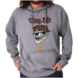 Brisco Brands Funny Thug Life Troll Face Meme Hoodie Sweatshirt Women Men(Sport Grey)