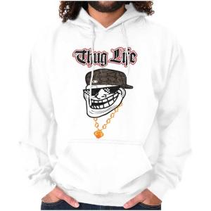 Brisco Brands Funny Thug Life Troll Face Meme Hoodie Sweatshirt Women Men(White)