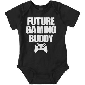 Brisco Brands Future Gaming Buddy Gamer Dad Joke Baby Romper Boys or Girls(Black)