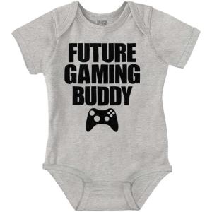 Brisco Brands Future Gaming Buddy Gamer Dad Joke Baby Romper Boys or Girls(Heather)