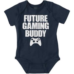 Brisco Brands Future Gaming Buddy Gamer Dad Joke Baby Romper Boys or Girls(Navy)