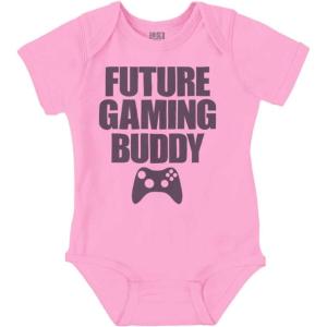 Brisco Brands Future Gaming Buddy Gamer Dad Joke Baby Romper Boys or Girls(Pink)