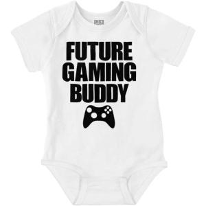 Brisco Brands Future Gaming Buddy Gamer Dad Joke Baby Romper Boys or Girls(White)