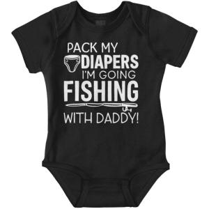 Brisco Brands Future Outdoor Buddy Fishing Hunting Baby Romper Boys or Girls(Fishing With Daddy – Black)