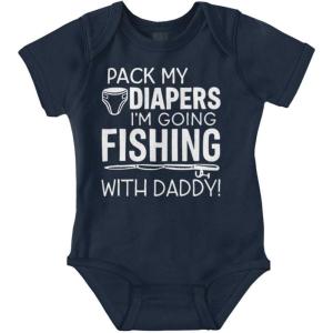 Brisco Brands Future Outdoor Buddy Fishing Hunting Baby Romper Boys or Girls(Fishing With Daddy – Navy)
