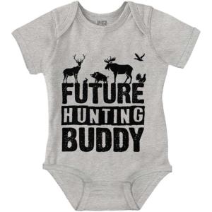 Brisco Brands Future Outdoor Buddy Fishing Hunting Baby Romper Boys or Girls(Hunting Buddy – Heather)