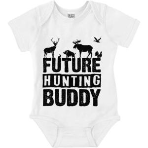 Brisco Brands Future Outdoor Buddy Fishing Hunting Baby Romper Boys or Girls(Hunting Buddy – White)