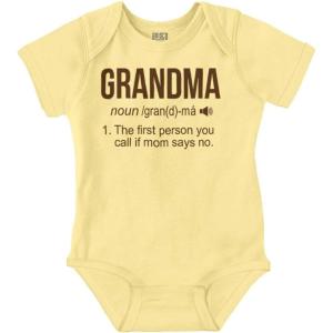 Brisco Brands Grandma First Person When Mom Says No Baby Romper Boys or Girls(Banana)