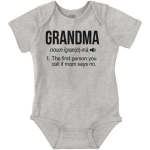 Brisco Brands Grandma First Person When Mom Says No Baby Romper Boys or Girls(Heather)