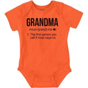 Brisco Brands Grandma First Person When Mom Says No Baby Romper Boys or Girls(Orange)