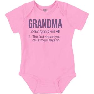 Brisco Brands Grandma First Person When Mom Says No Baby Romper Boys or Girls(Pink)