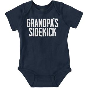 Brisco Brands Grandpa Sidekick Cute Funny Grandkids Baby Romper Boys or Girls(Navy)