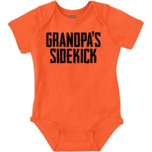 Brisco Brands Grandpa Sidekick Cute Funny Grandkids Baby Romper Boys or Girls(Orange)
