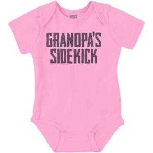 Brisco Brands Grandpa Sidekick Cute Funny Grandkids Baby Romper Boys or Girls(Pink)