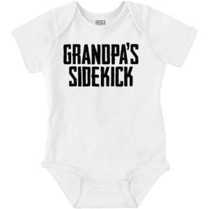 Brisco Brands Grandpa Sidekick Cute Funny Grandkids Baby Romper Boys or Girls(White)