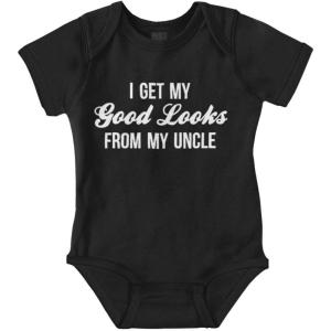 Brisco Brands I Get My Good Looks From My Uncle Baby Romper Boys or Girls(Black)