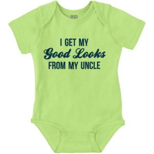 Brisco Brands I Get My Good Looks From My Uncle Baby Romper Boys or Girls(Key Lime)
