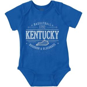 Brisco Brands Kentucky Favorites Bourbon Bluegrass Baby Romper Boys or Girls(Royal)