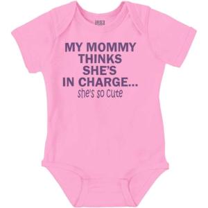 Brisco Brands Mommy Thinks She’s in Charge Funny Baby Romper Boys or Girls(Pink)