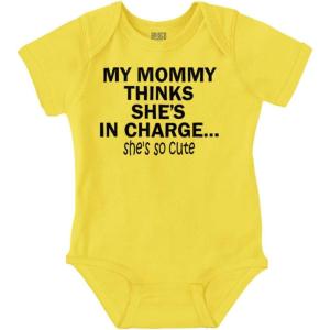 Brisco Brands Mommy Thinks She’s in Charge Funny Baby Romper Boys or Girls(Zest)