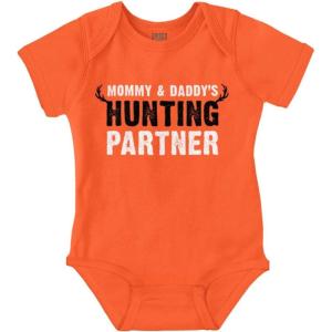 Brisco Brands Mommy and Daddy’s Hunting Partner Baby Romper Boys or Girls(Orange)