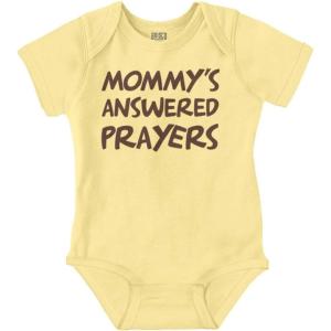 Brisco Brands Mommy’s Answered Prayer Religious Baby Romper Boys or Girls(Banana)