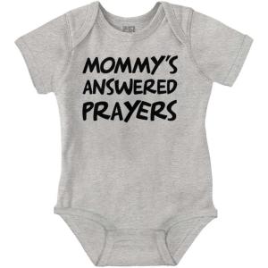 Brisco Brands Mommy’s Answered Prayer Religious Baby Romper Boys or Girls(Heather)