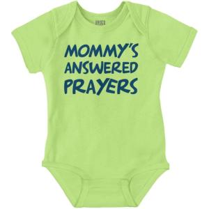 Brisco Brands Mommy’s Answered Prayer Religious Baby Romper Boys or Girls(Key Lime)