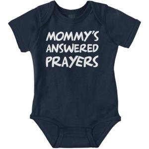 Brisco Brands Mommy’s Answered Prayer Religious Baby Romper Boys or Girls(Navy)
