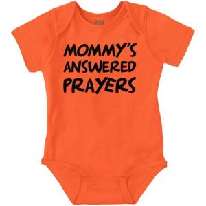 Brisco Brands Mommy’s Answered Prayer Religious Baby Romper Boys or Girls(Orange)