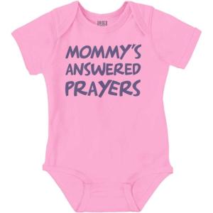 Brisco Brands Mommy’s Answered Prayer Religious Baby Romper Boys or Girls(Pink)