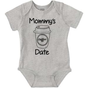 Brisco Brands Mommy’s Coffee Date Cute Adorable Baby Romper Boys or Girls(Heather)