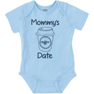 Brisco Brands Mommy’s Coffee Date Cute Adorable Baby Romper Boys or Girls(Light Blue)