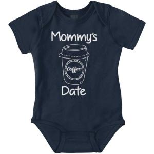 Brisco Brands Mommy’s Coffee Date Cute Adorable Baby Romper Boys or Girls(Navy)