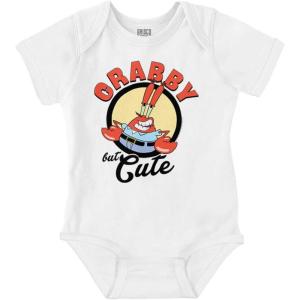 Brisco Brands Mr.Krabs Krabby But Cute Cartoon Baby Romper Boys or Girls(White)