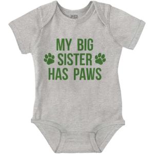 Brisco Brands My Big Sister Has Paws Baby Romper Boys or Girls(Heather)