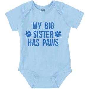 Brisco Brands My Big Sister Has Paws Baby Romper Boys or Girls(Light Blue)