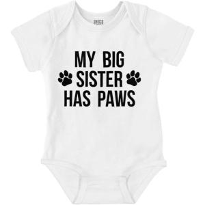 Brisco Brands My Big Sister Has Paws Baby Romper Boys or Girls(White)