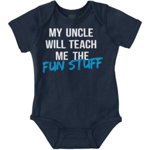 Brisco Brands My Uncle Will Teach Me The Fun Stuff Baby Romper Boys or Girls(Navy)