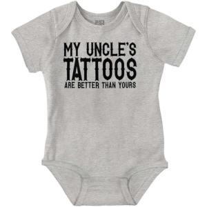 Brisco Brands My Uncle’s Tattoos Better Than Yours Baby Romper Boys or Girls(Heather)
