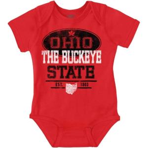 Brisco Brands Ohio OH Buckeye Leaf Logo Souvenir Baby Romper Boys or Girls(Red)