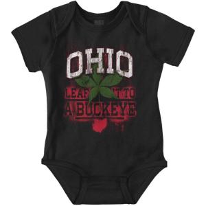 Brisco Brands Ohio Stenciled Buckeye Leaf OH Cool Baby Romper Boys or Girls(Black)