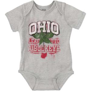 Brisco Brands Ohio Stenciled Buckeye Leaf OH Cool Baby Romper Boys or Girls(Heather)