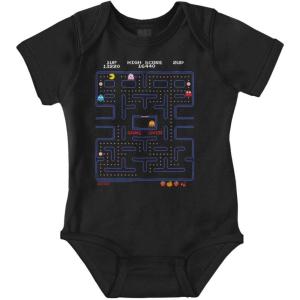 Brisco Brands PACMAN Game Over Retro Video Gaming Baby Romper Boys or Girls(Black)