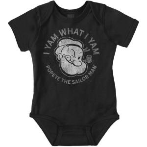 Brisco Brands Popeye Sailor Man Quote What I Yam Baby Romper Boys or Girls(Black)
